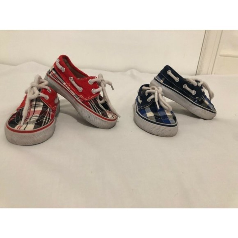 SET 2 US Sports Kids Unisex Shoes Sneaker Drawstring Blue / Red Size 5